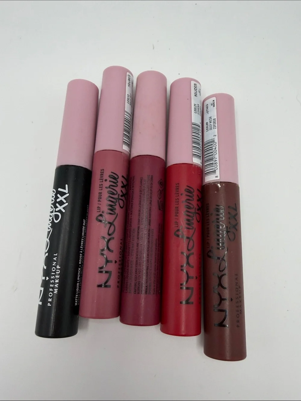 5 Pack- NYX Lingerie XXL Lip Creams — Pink, Mauve, Red, Brown, Berry